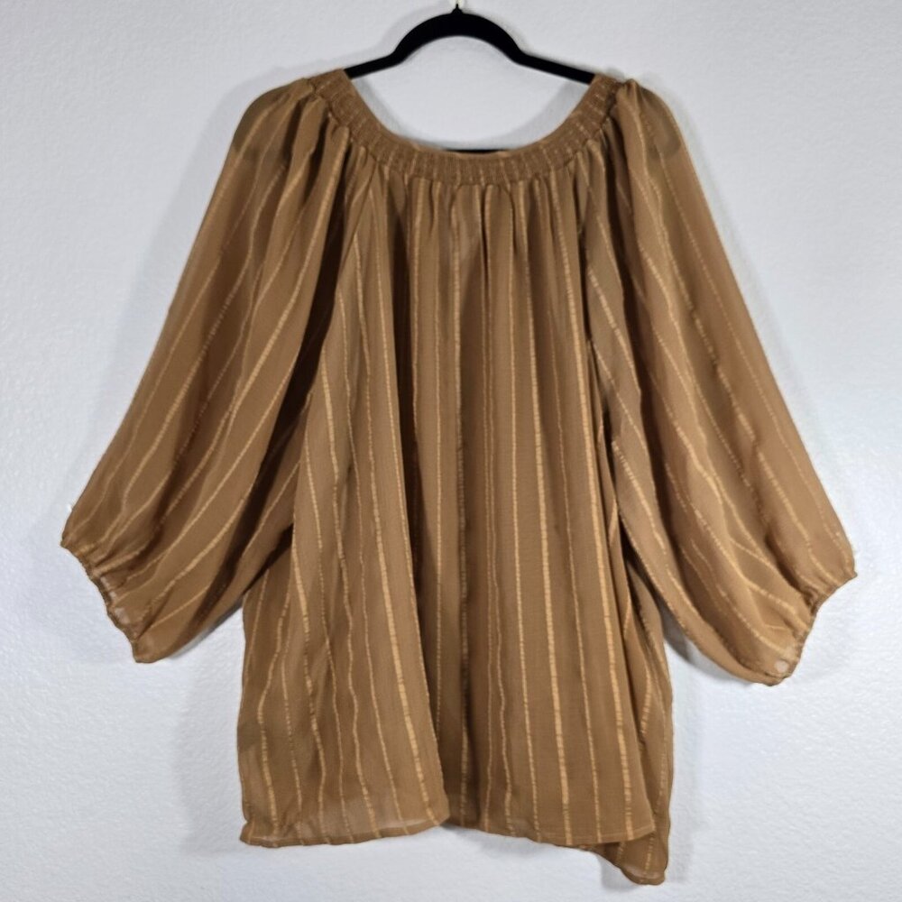 Torrid Sheer Peasant Blouse Top Women Size 3XL Brown Stripes Tie Boho Hippie - Picture 4 of 11
